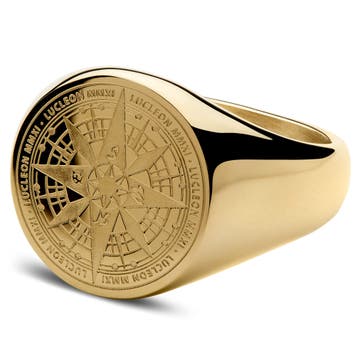 Gold-Tone Compass Signet Ring
