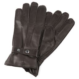 Mørkebrune Touchscreen Kompatible Fåreskind Handsker med Rem & Trykknap