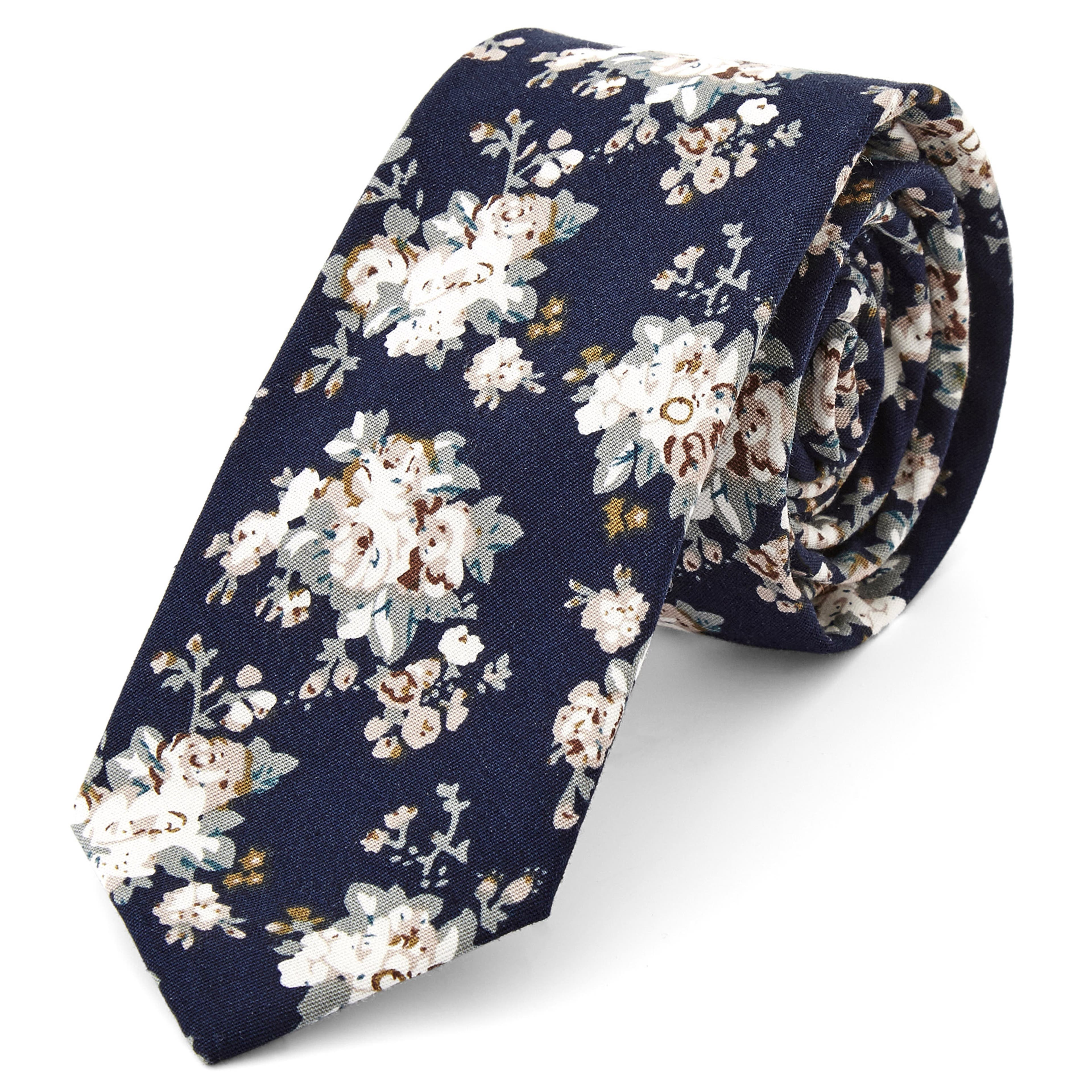 Cravată cu model floral albastru și alb