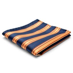 Classic Navy Blue & Orange Striped Silk Pocket Square