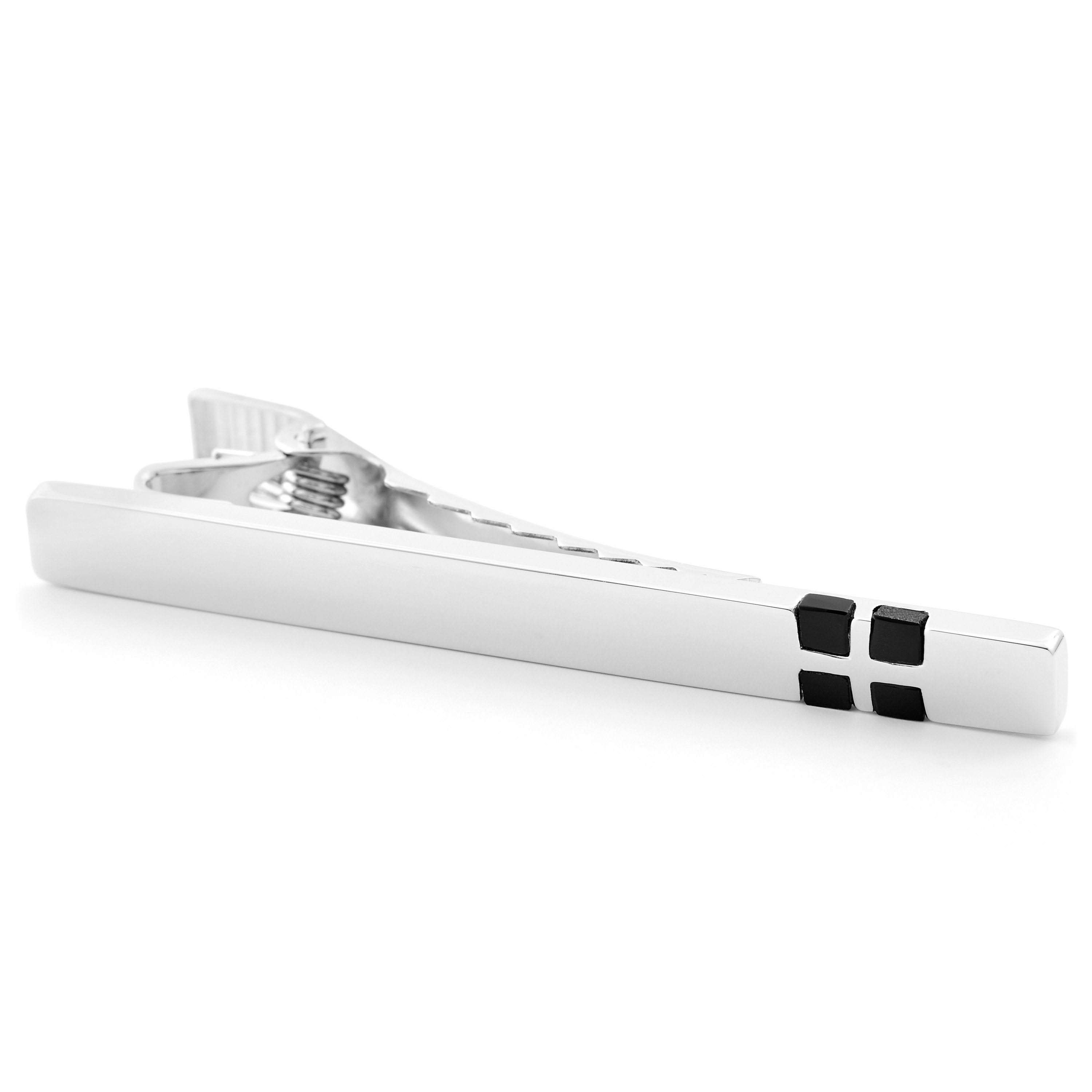 Silver & Black Checkered 925s Silver Tie Clip - 3