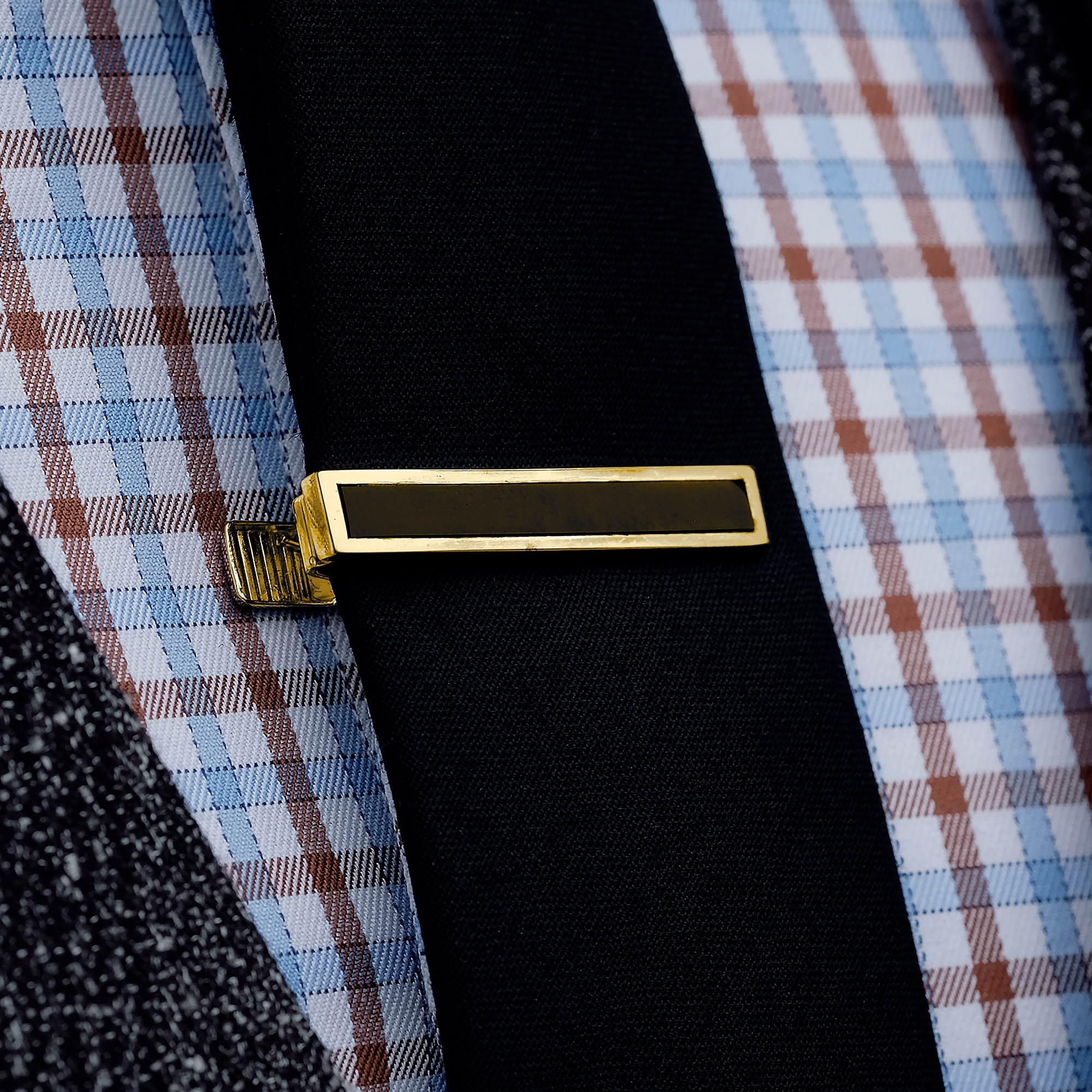 Kort Guld 925s-Slipsenål med Sort Stribe - 4