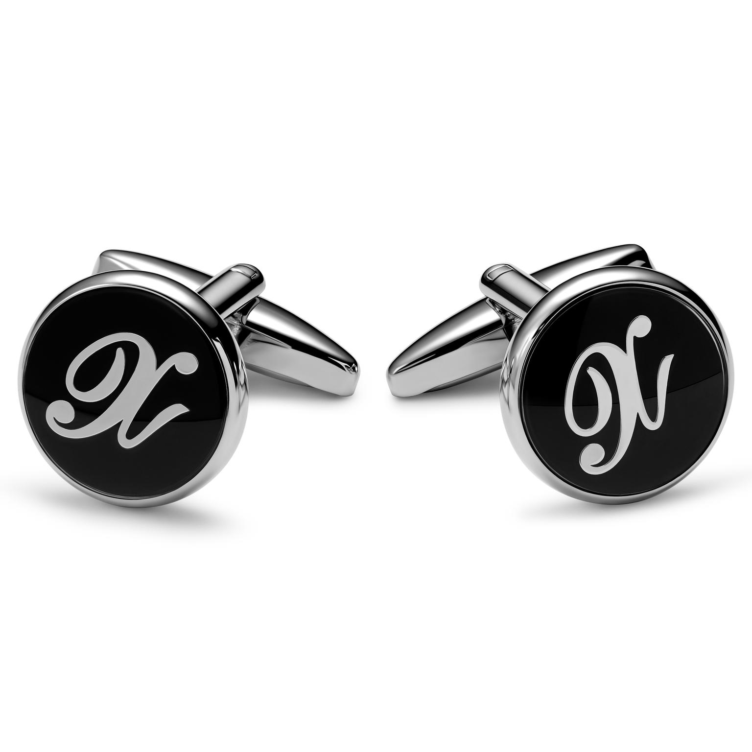 Round Silver-tone and Black Initial X Cufflinks Round Silver-tone and Black Initial X Cufflinks