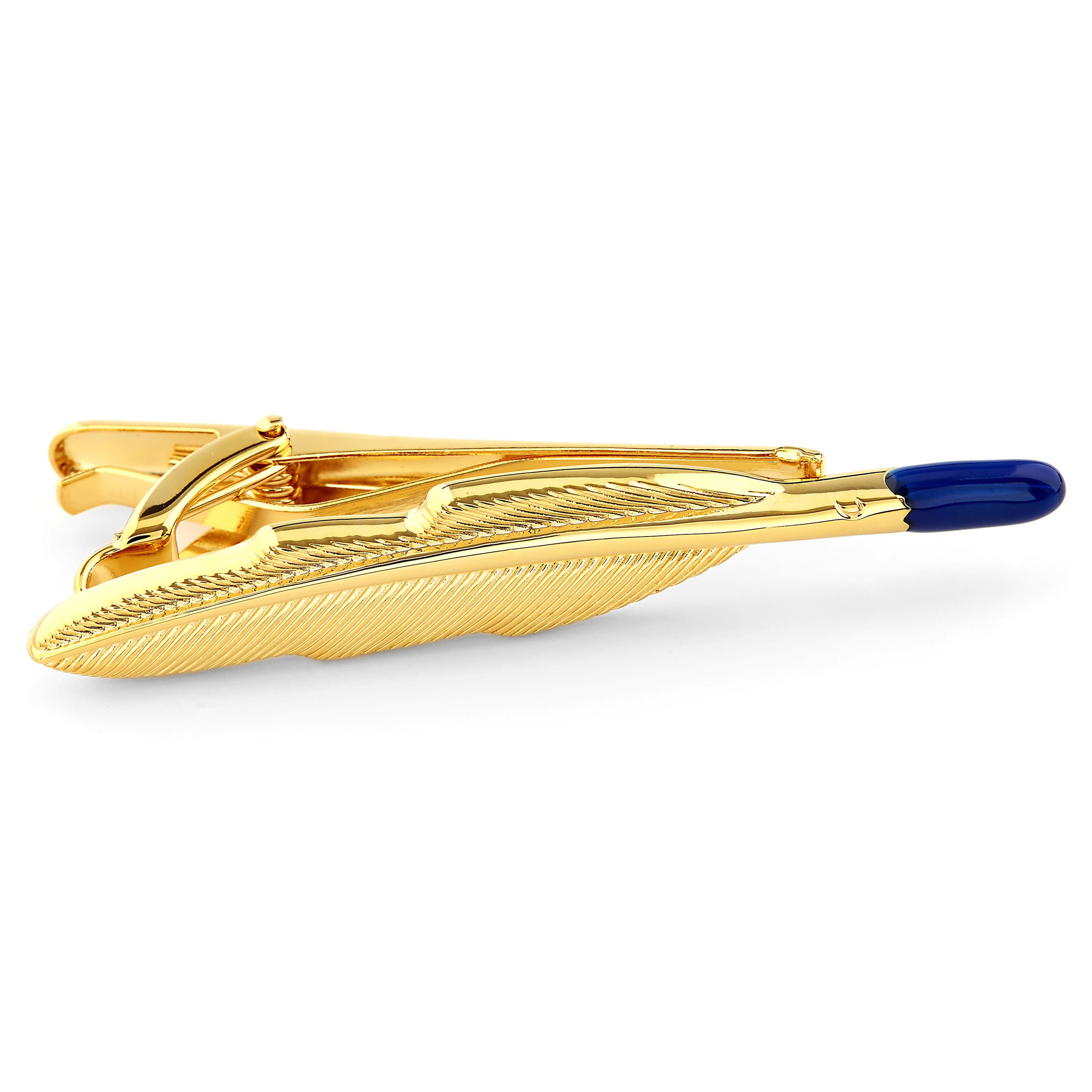 Blue & Gold-Tone Quill Tie Clip