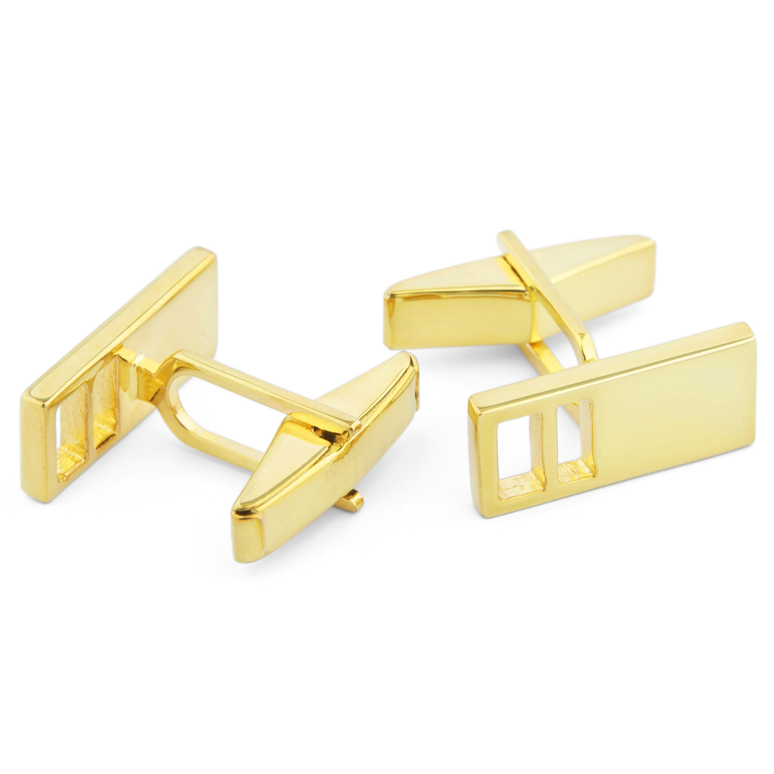 925er Gold Kurze Krawattenklammer & Manschettenknöpfe Set Mit Abgestuften Aussparungen - 3