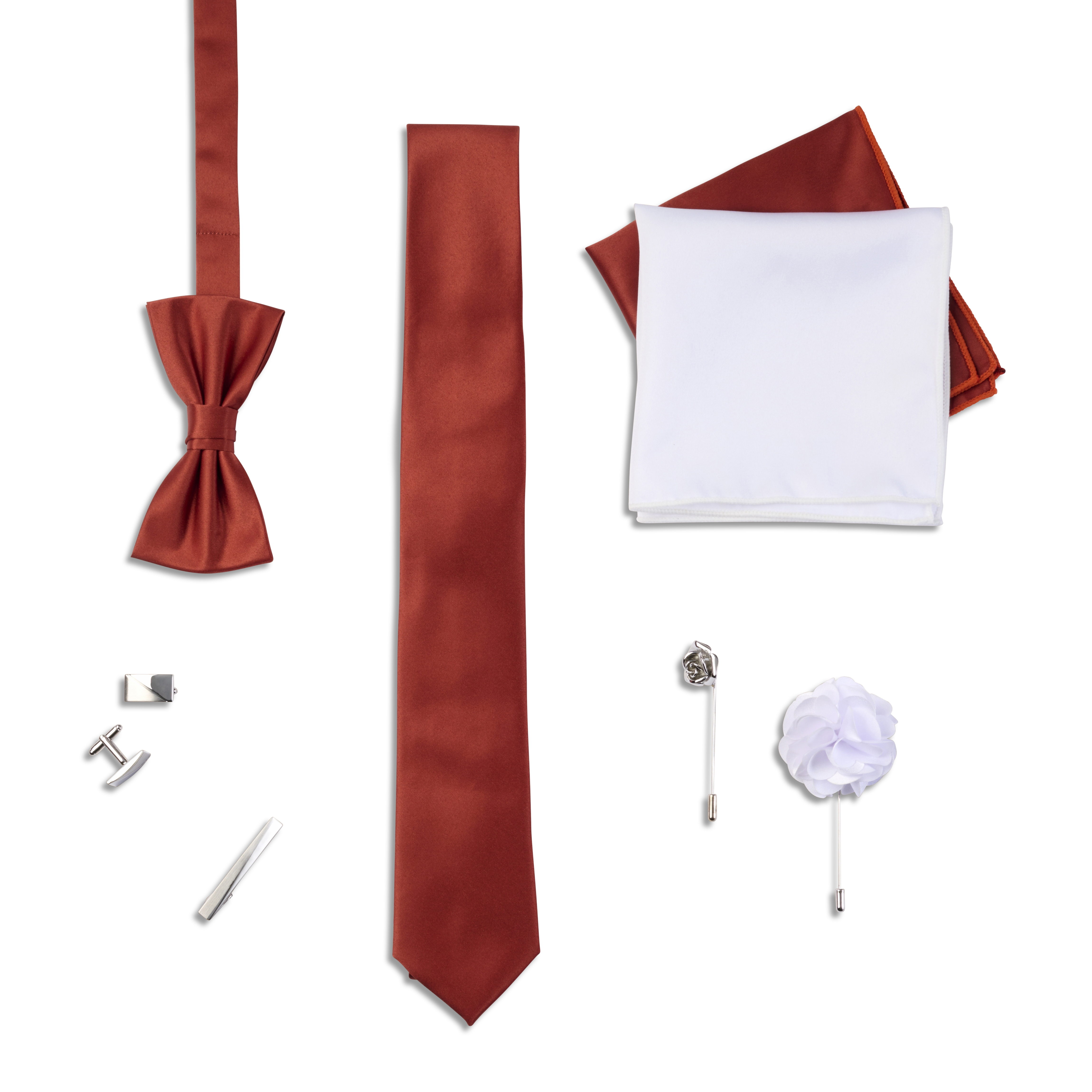 Подаръчна кутия с аксесоари за костюм | Комплект в цвят теракота, бяло и сребристо - 4