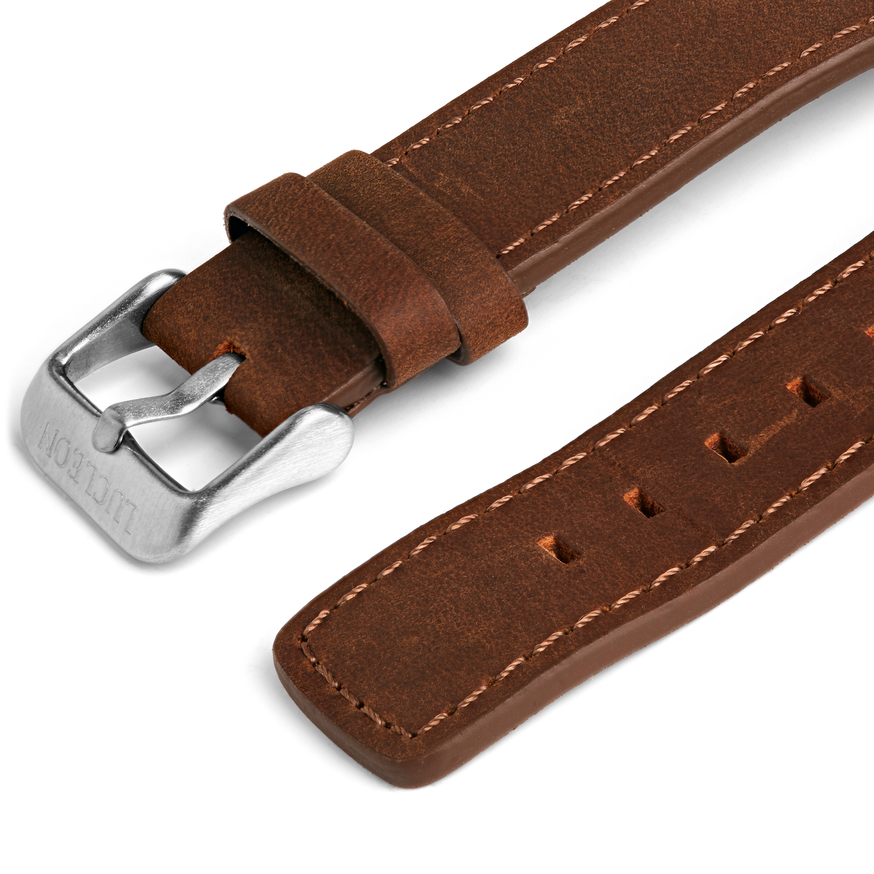 Tan & Silver-Tone Watch Strap with Tan Stitches - 2