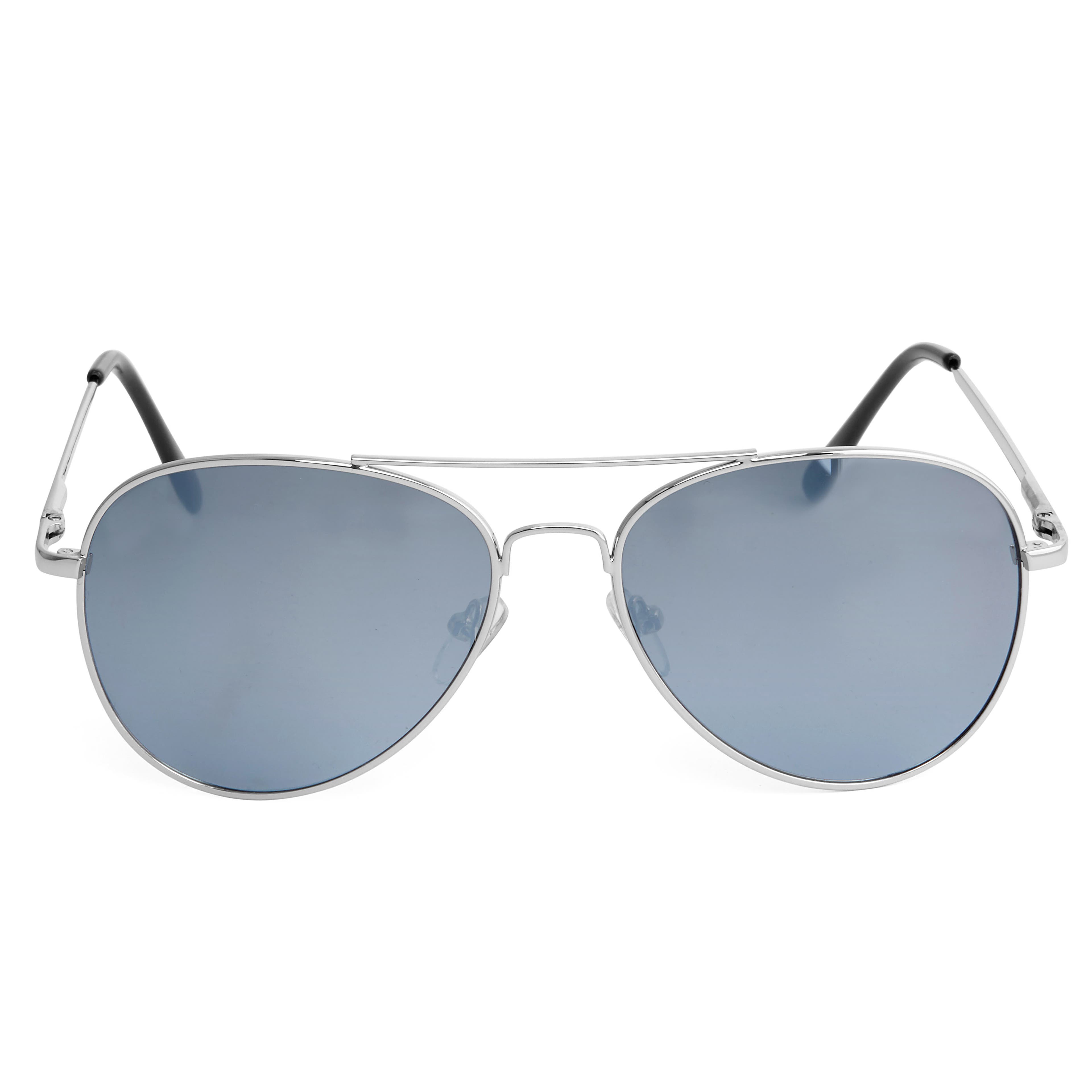 Silver-Tone & Smoke Grey Aviator Sunglasses