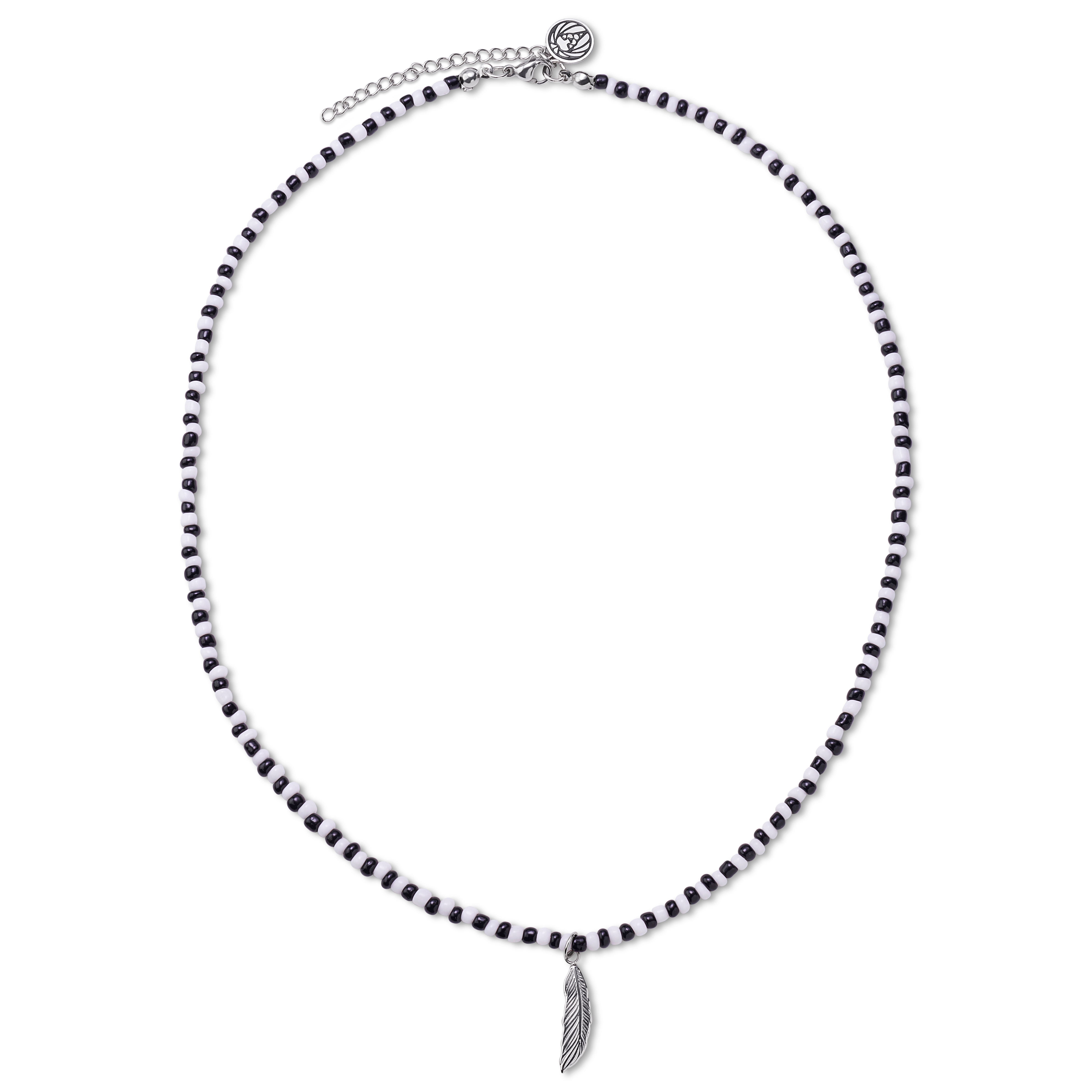 Amalfi | Černobílý korálkový náhrdelník s pírkem - 3