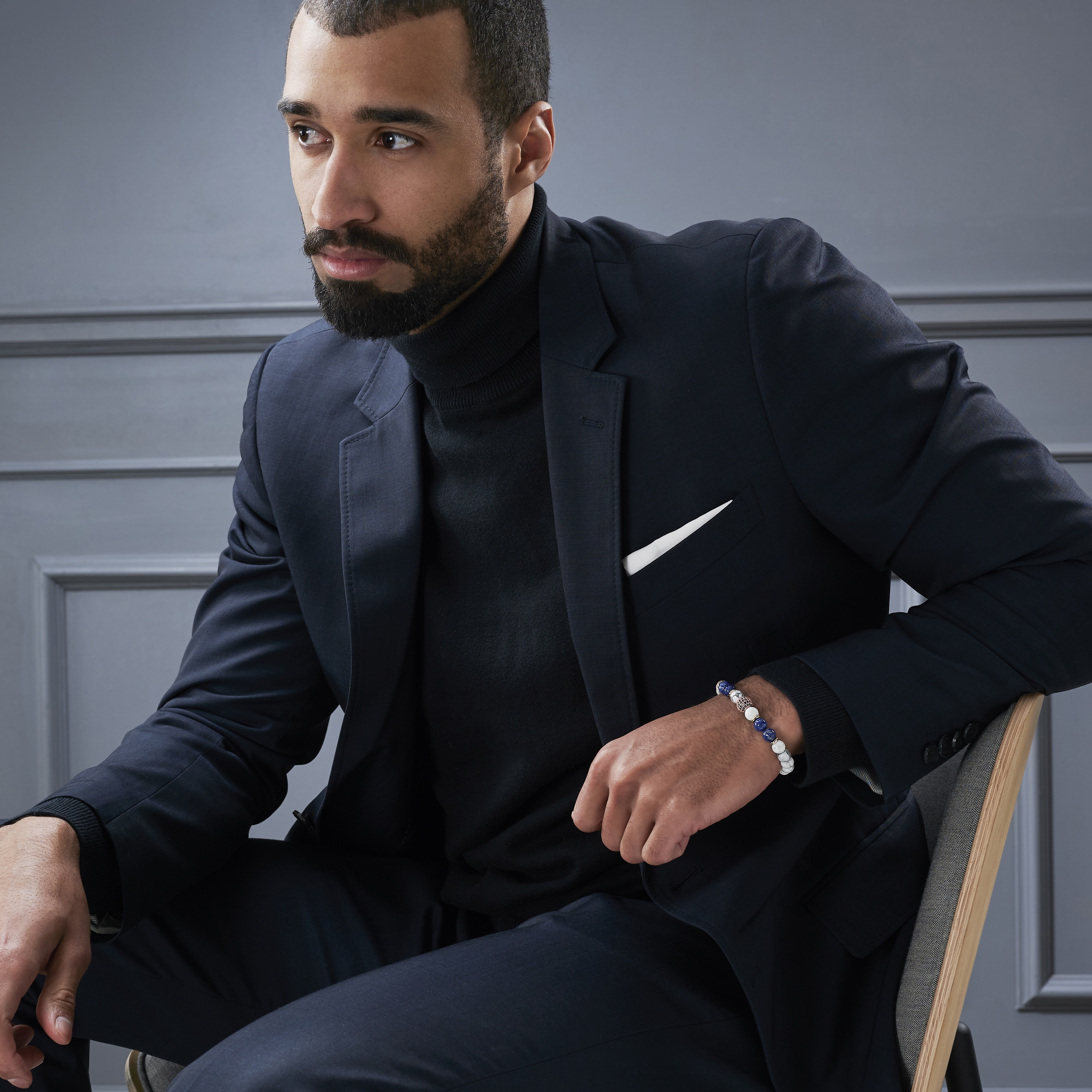 1/3" (8 mm) White Turquoise and Lapis Lazuli Bracelet - 5