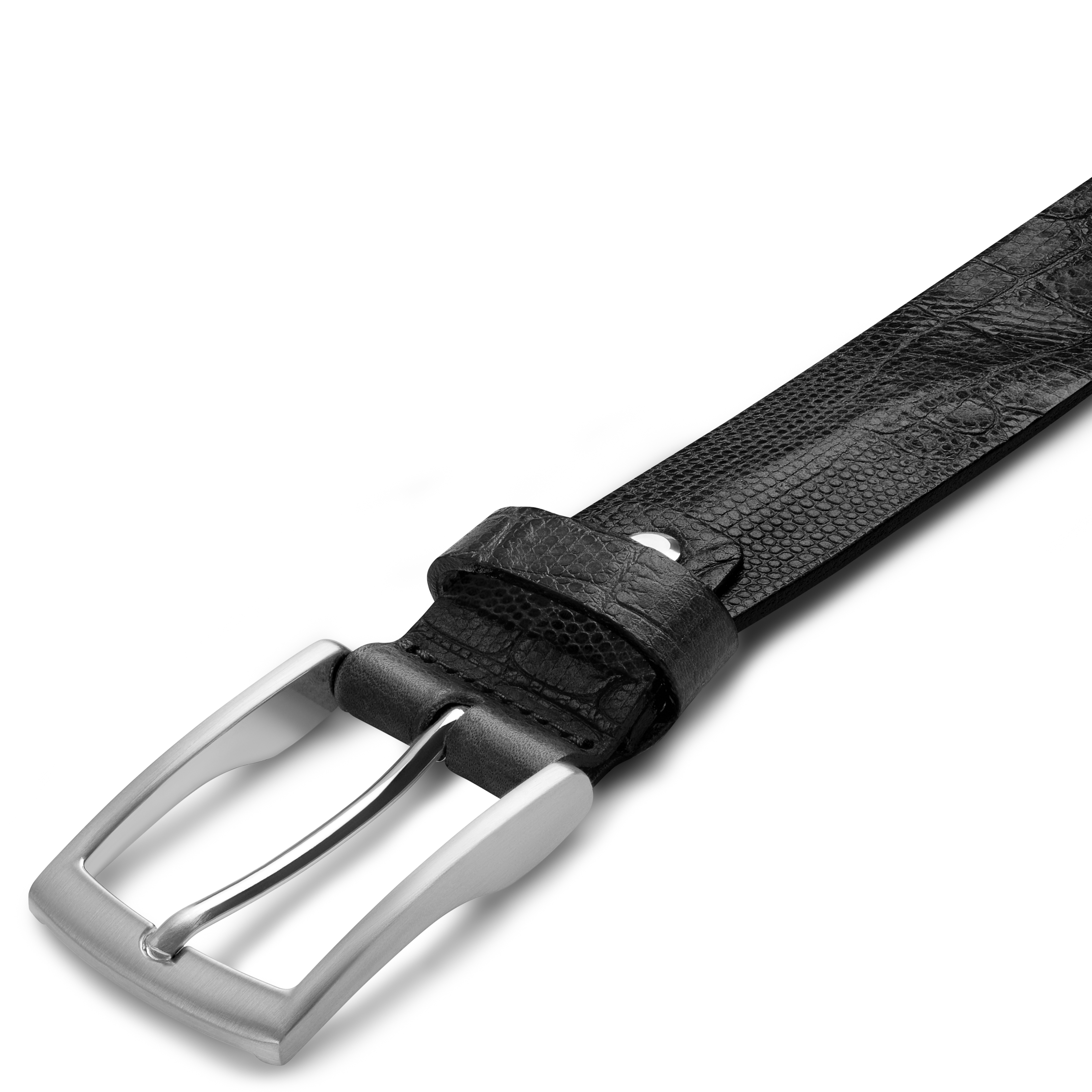 Vincio | Black Full Grain Leather Belt With Gator Print - 3