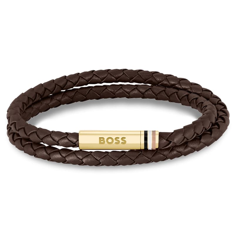 Boss Brown Leather Bracelets BOSS Jewellery Men's Ares Braided