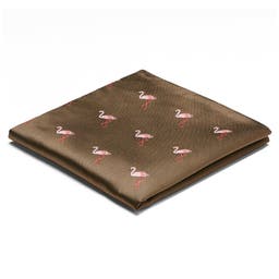 Brown Double-Sided Pocket Square with Pink Flamingos