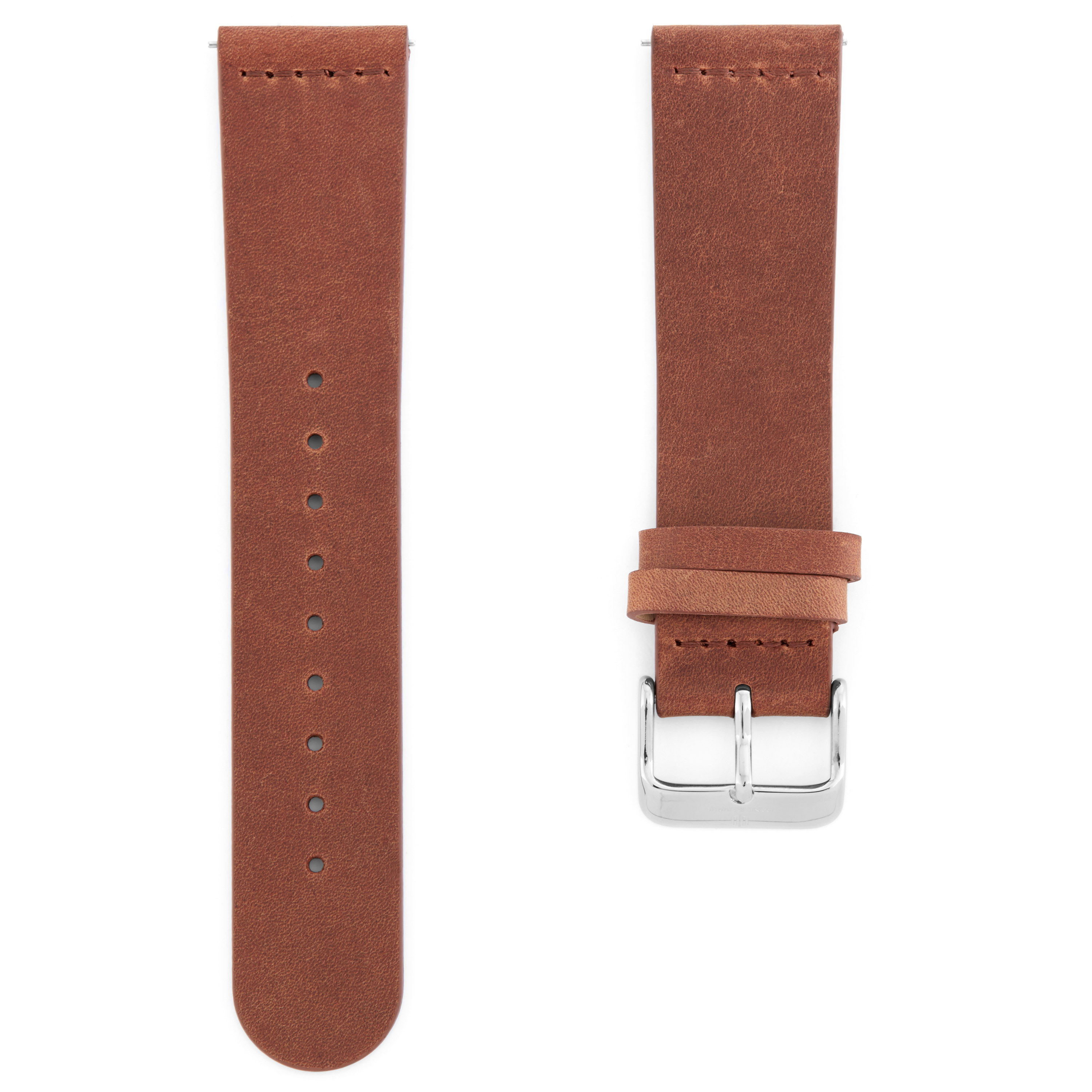 Brown Leather & Silver Buckle Watch Strap - 1