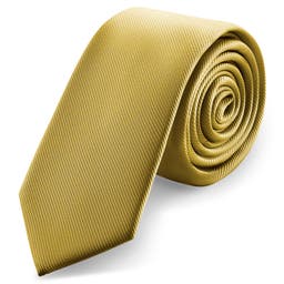 Cravatta skinny da 6 cm giallo senape con motivo gros-grain