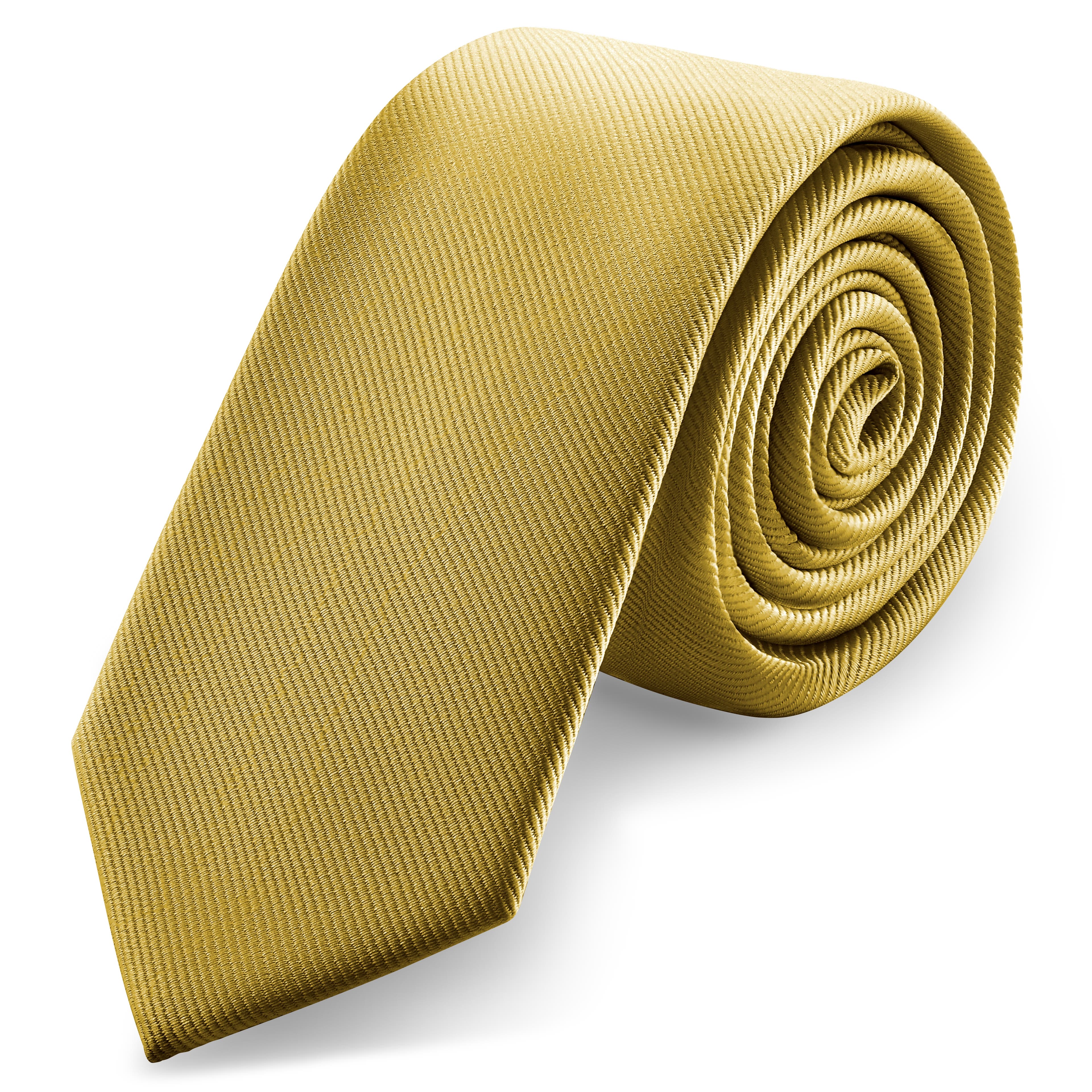 Тясна гросгрейн вратовръзка в цвят горчица 6 см