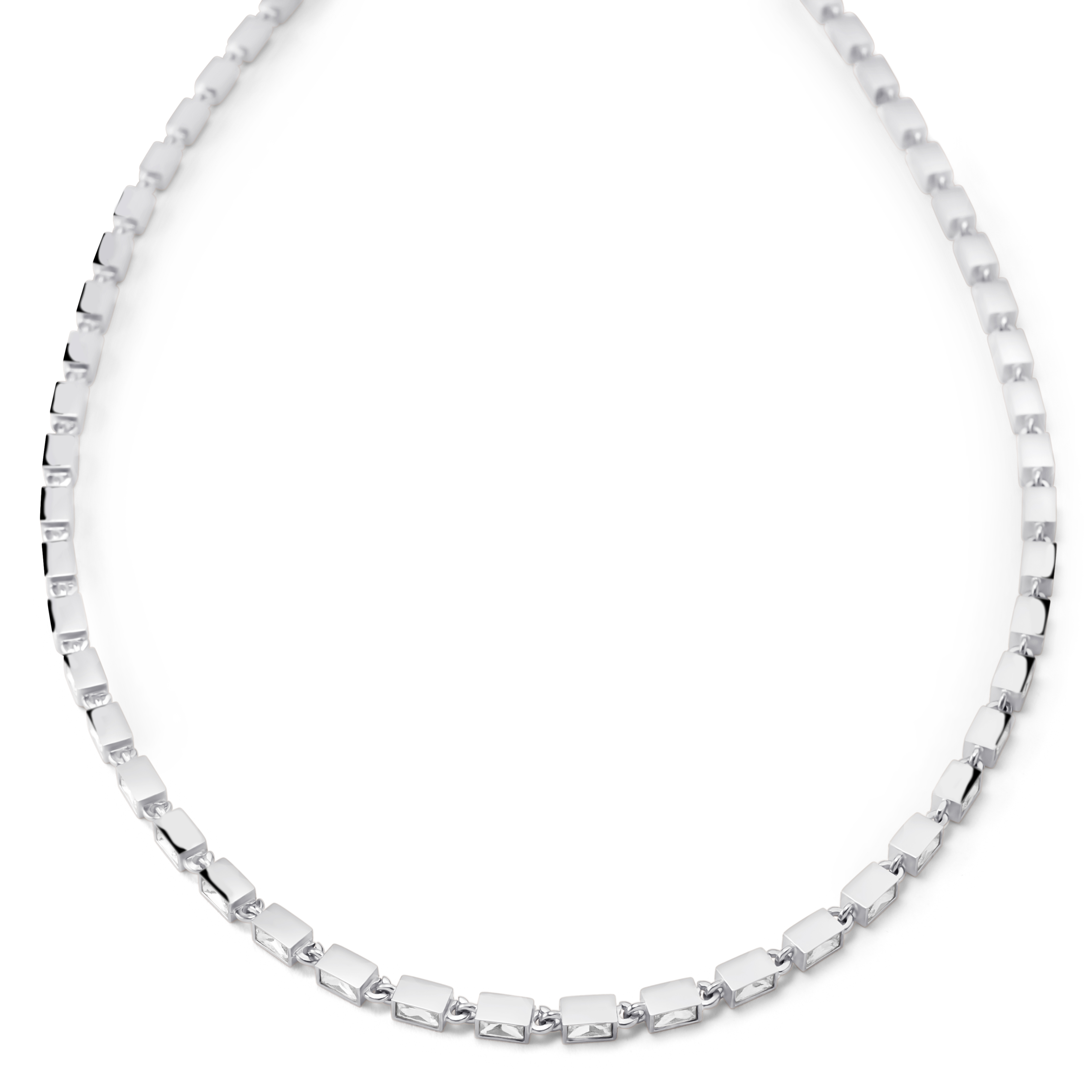 Facet | Silvertonat halsband med vita kristallglasstenar - 3
