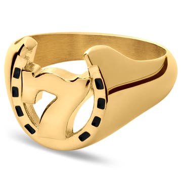 Ace | Pečetní prsten s podkovou a šťastnou sedmičkou zlaté barvy 