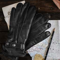 Black Strapped Leather gloves - 3 - hover gallery