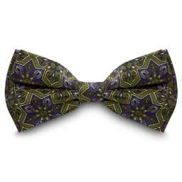 Olive Green & Deep Purple Patterned Silk Pre-Tied Bow Tie