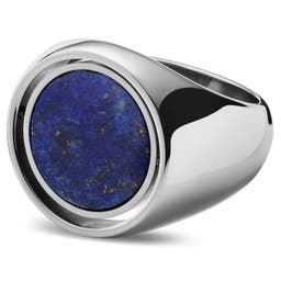 Makt | Roterande Silverfärgad Signetring i Rostfritt Stål med Lapis Lazuli