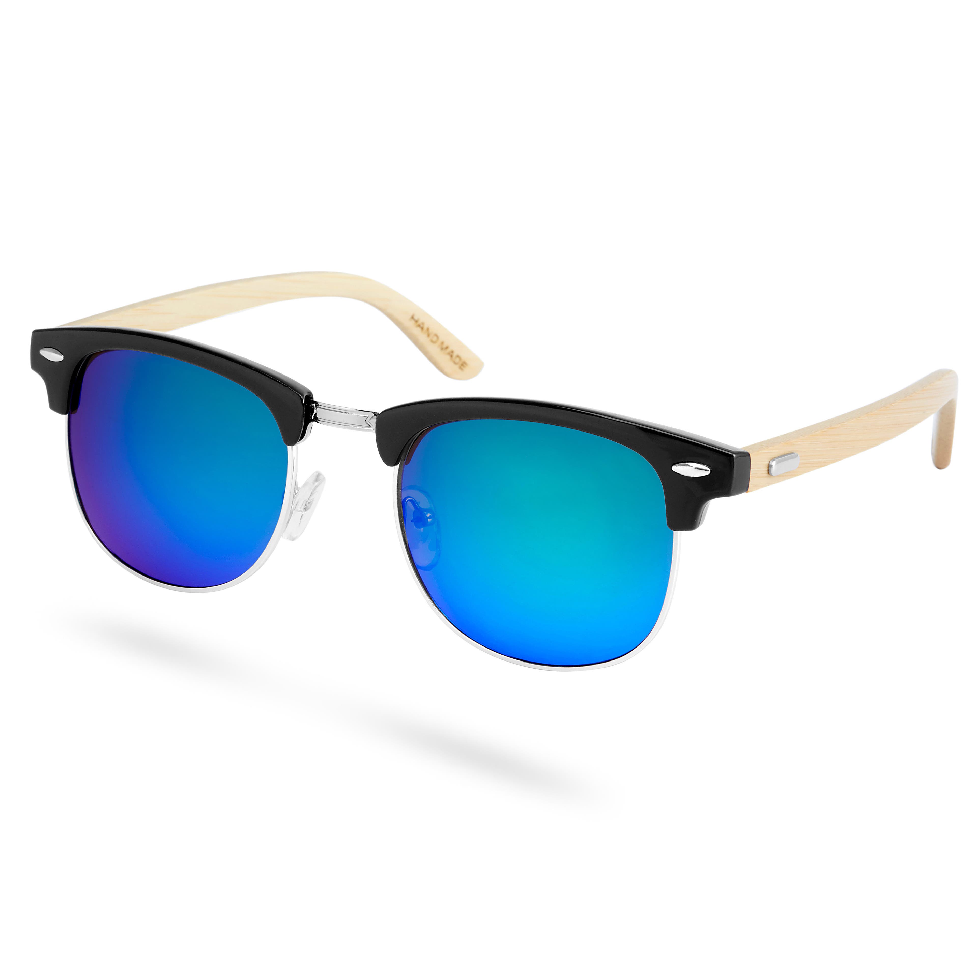 Niebiesko-zielone drewniane okulary przeciwsłoneczne