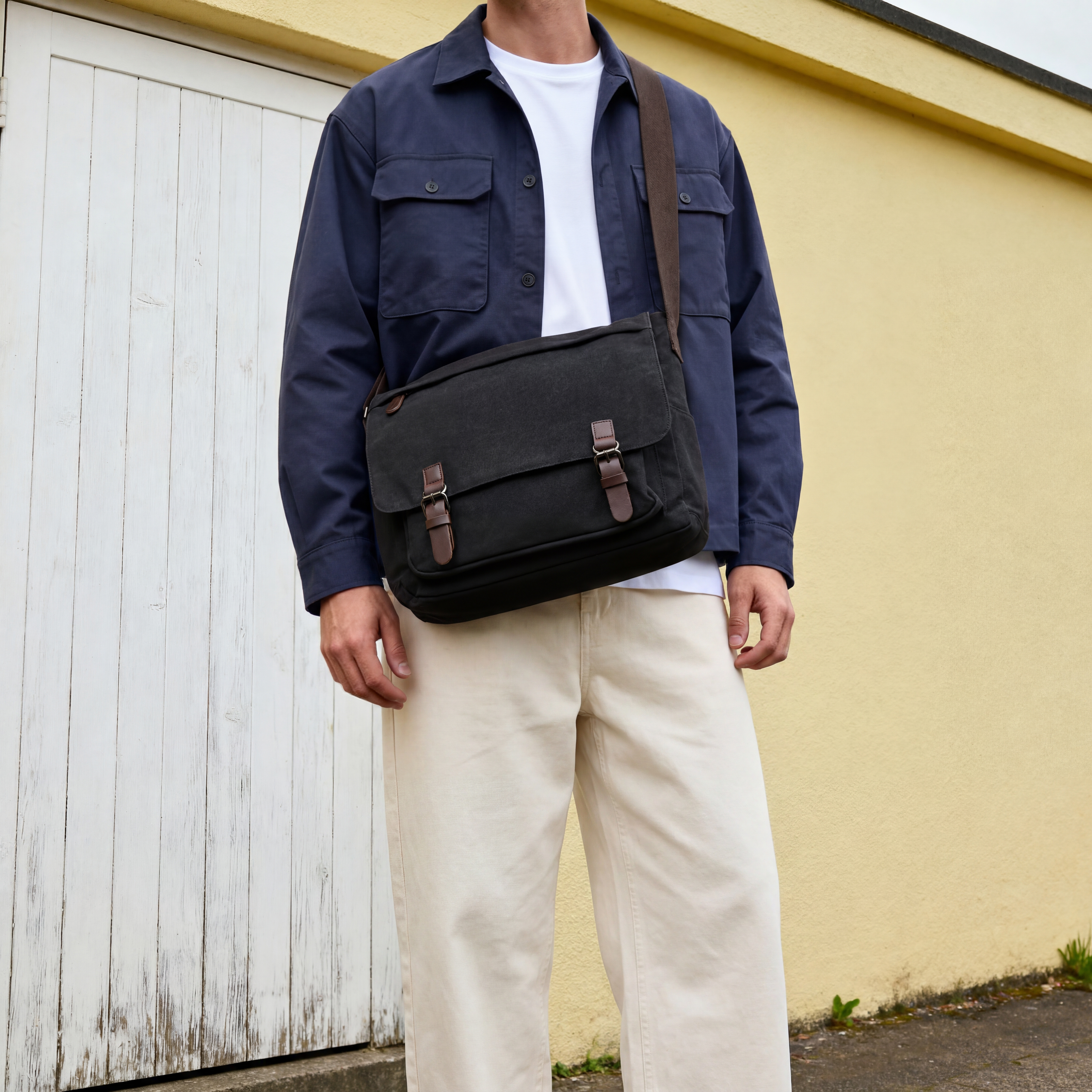 Dark Grey Canvas Satchel - 5