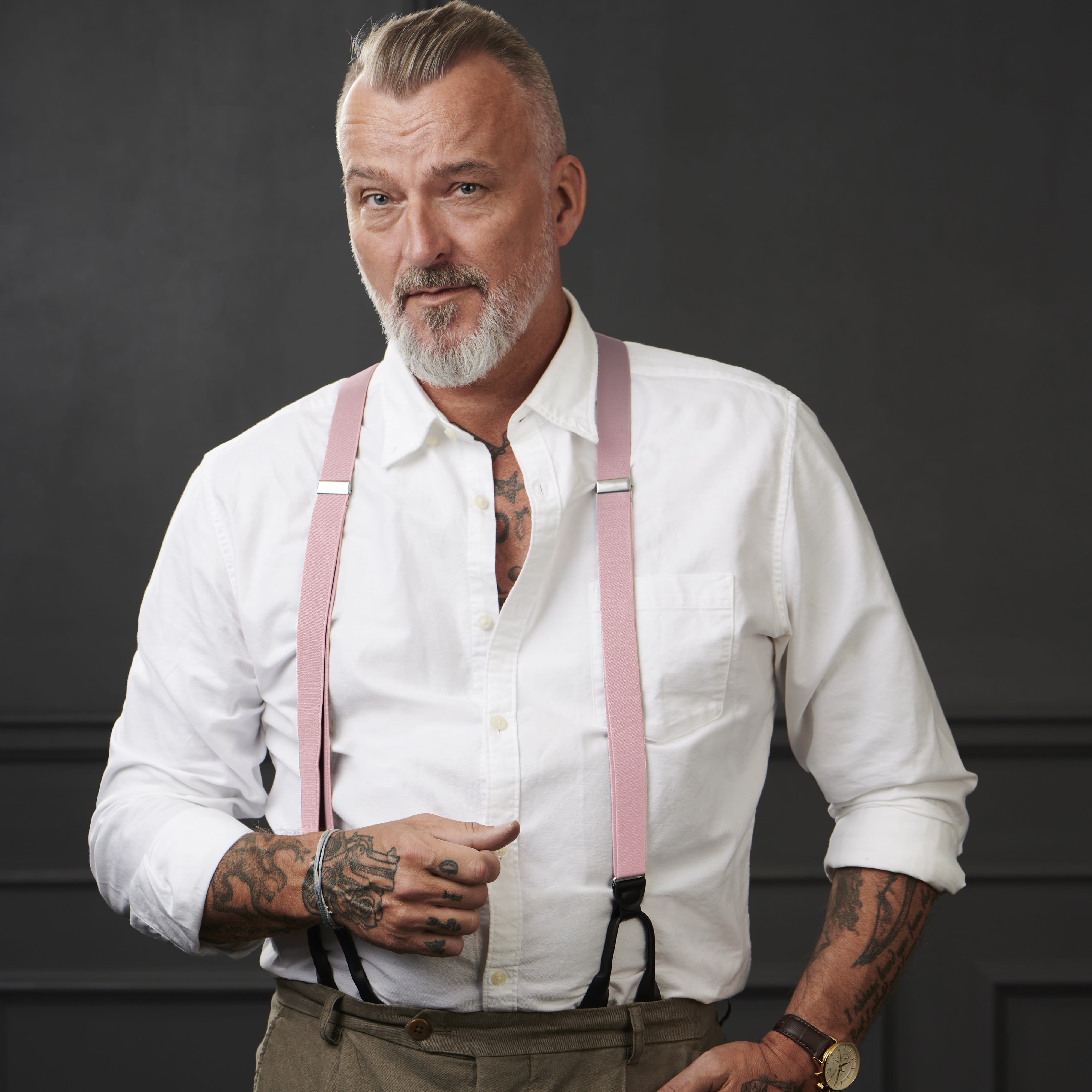 Schmale Rosa Hosenträger Zum Knöpfen - 6