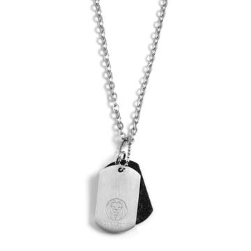 Silver-Tone Stainless Steel With Black & Silver-Tone Double Dog Tag Cable Chain Necklace
