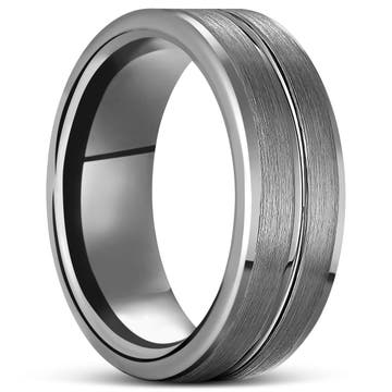 Terra | 8 mm srebrzysty pierścionek z węglika wolframu z rowkiem