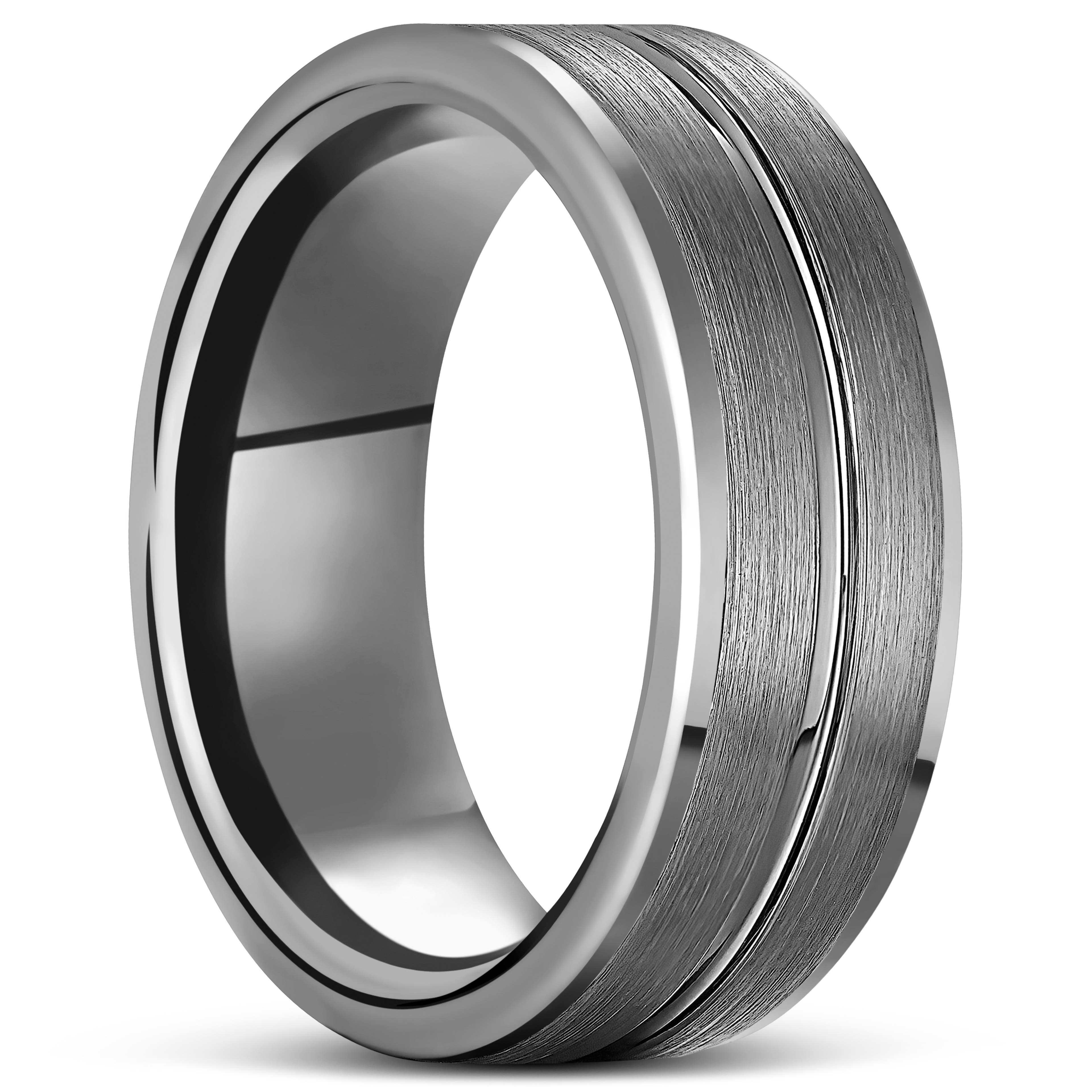 Terra | 8 mm Sølvtonet Rillet Ring av Tungsten