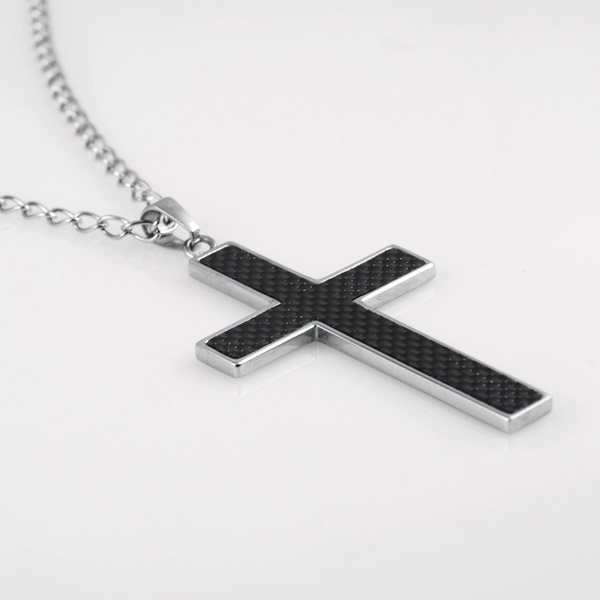 Stor Kulfiber Kors Stålhalskæde - 2