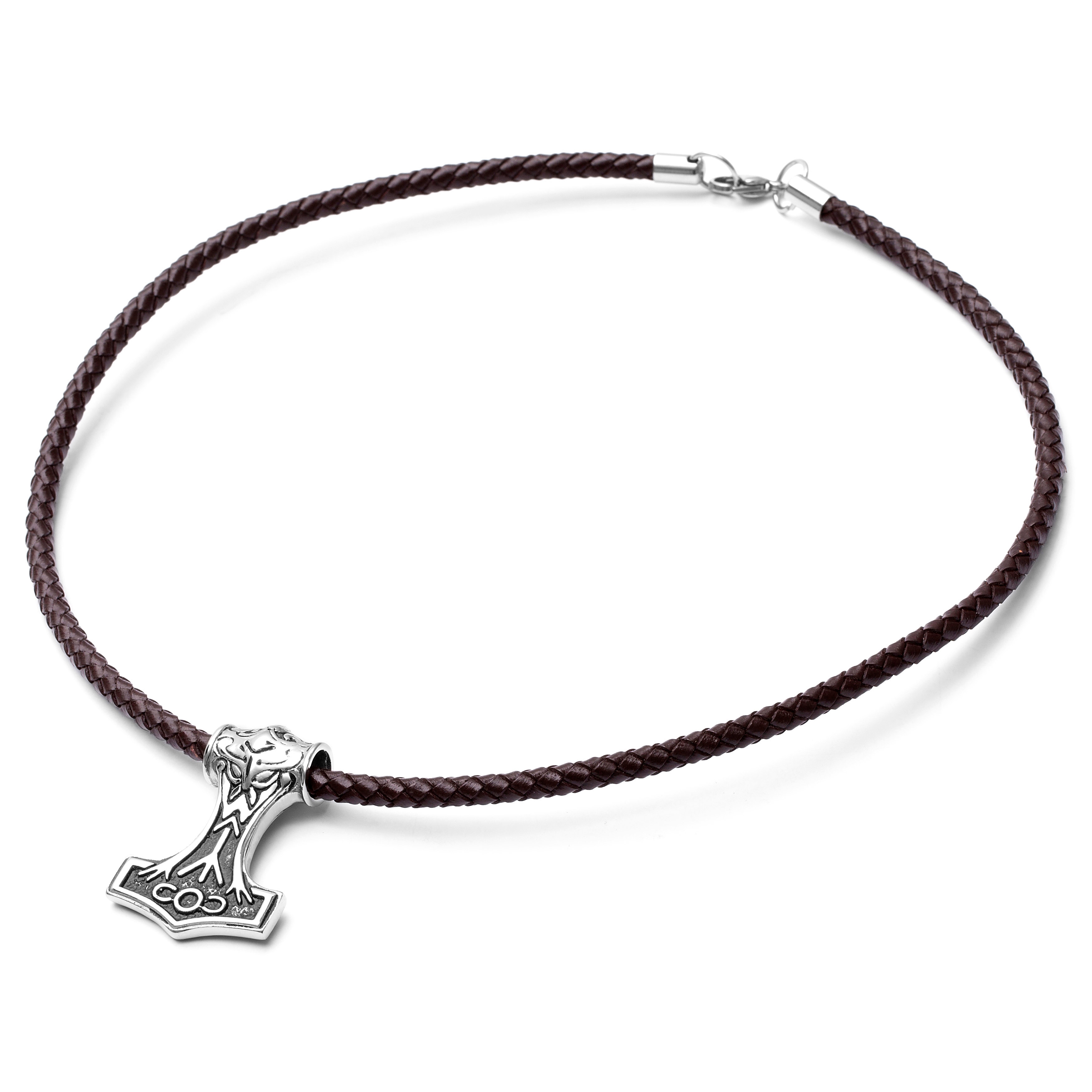 Double Sided Viking Brown Leather Necklace - 5