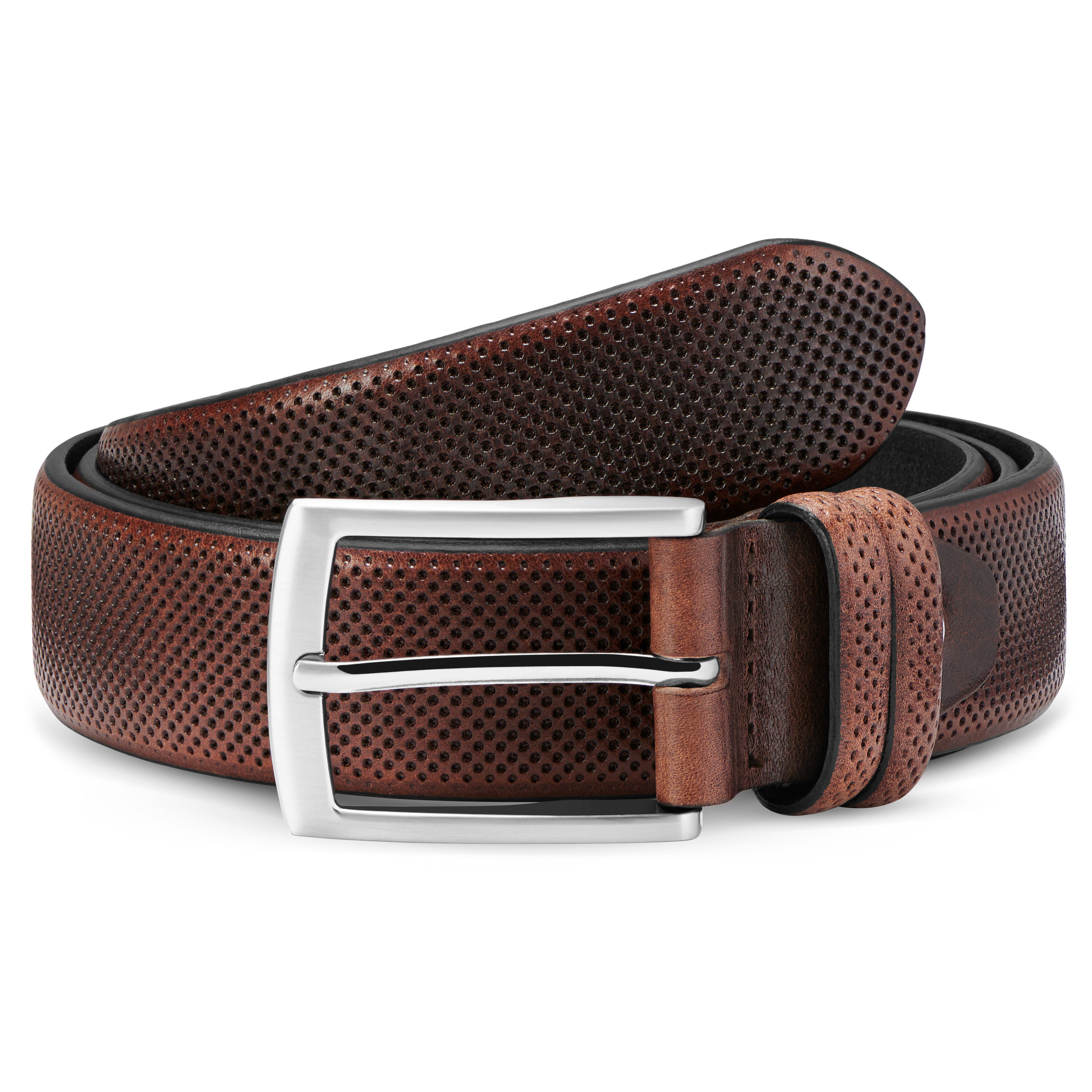 Brown Dotted Full Grain Leather Belt