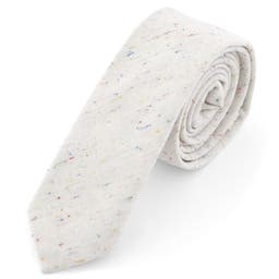 White & Multicolor Flecks Linen Tie