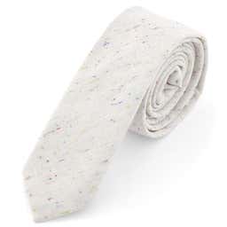 Cravate en lin blanc à mouchetage arc-en-ciel