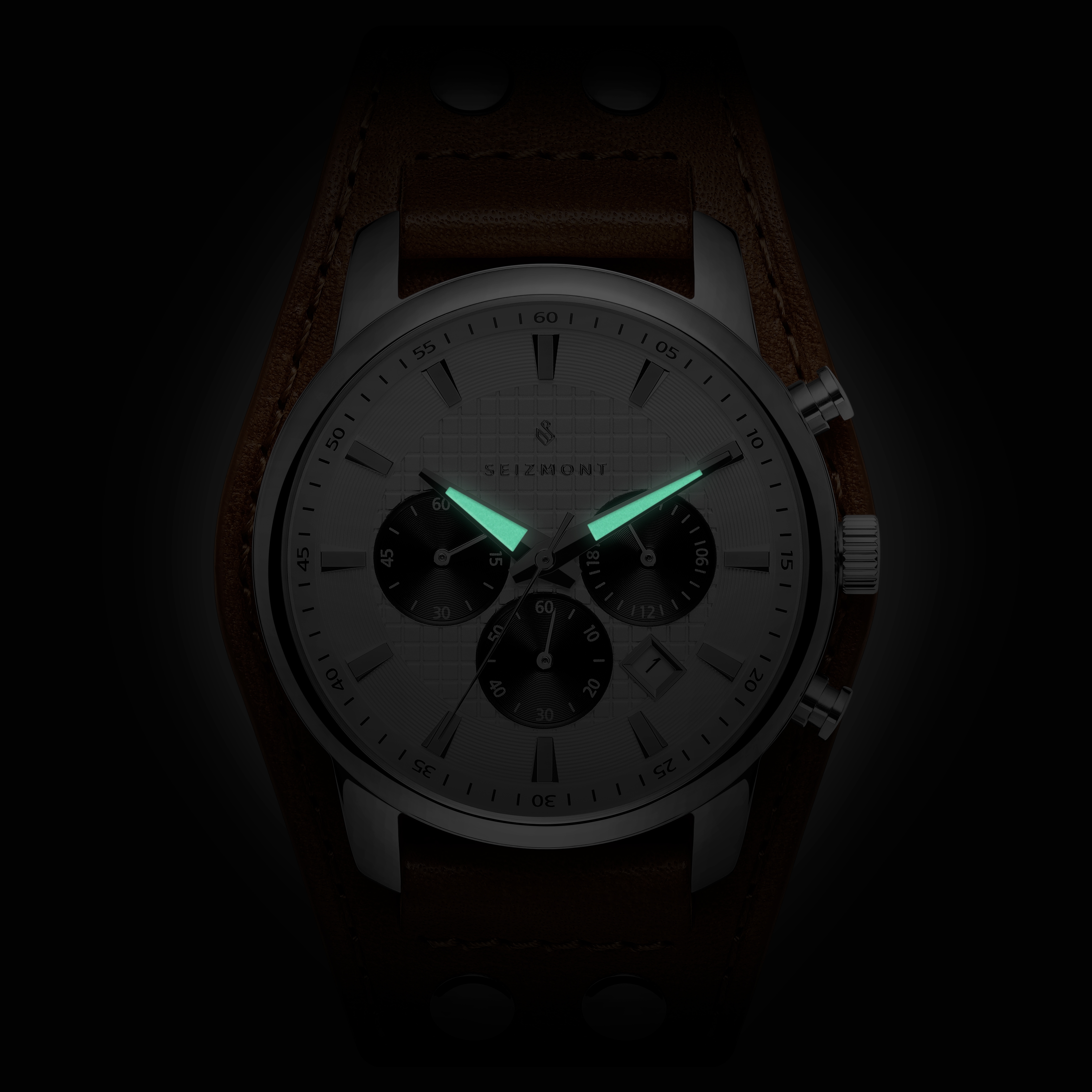 Iphios | Weiße und braune Lederarmbanduhr mit Edelstahl-Chronograph - 2