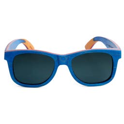Ochelari de soare cu lentile polarizate și rame din lemn de skateboard albastre