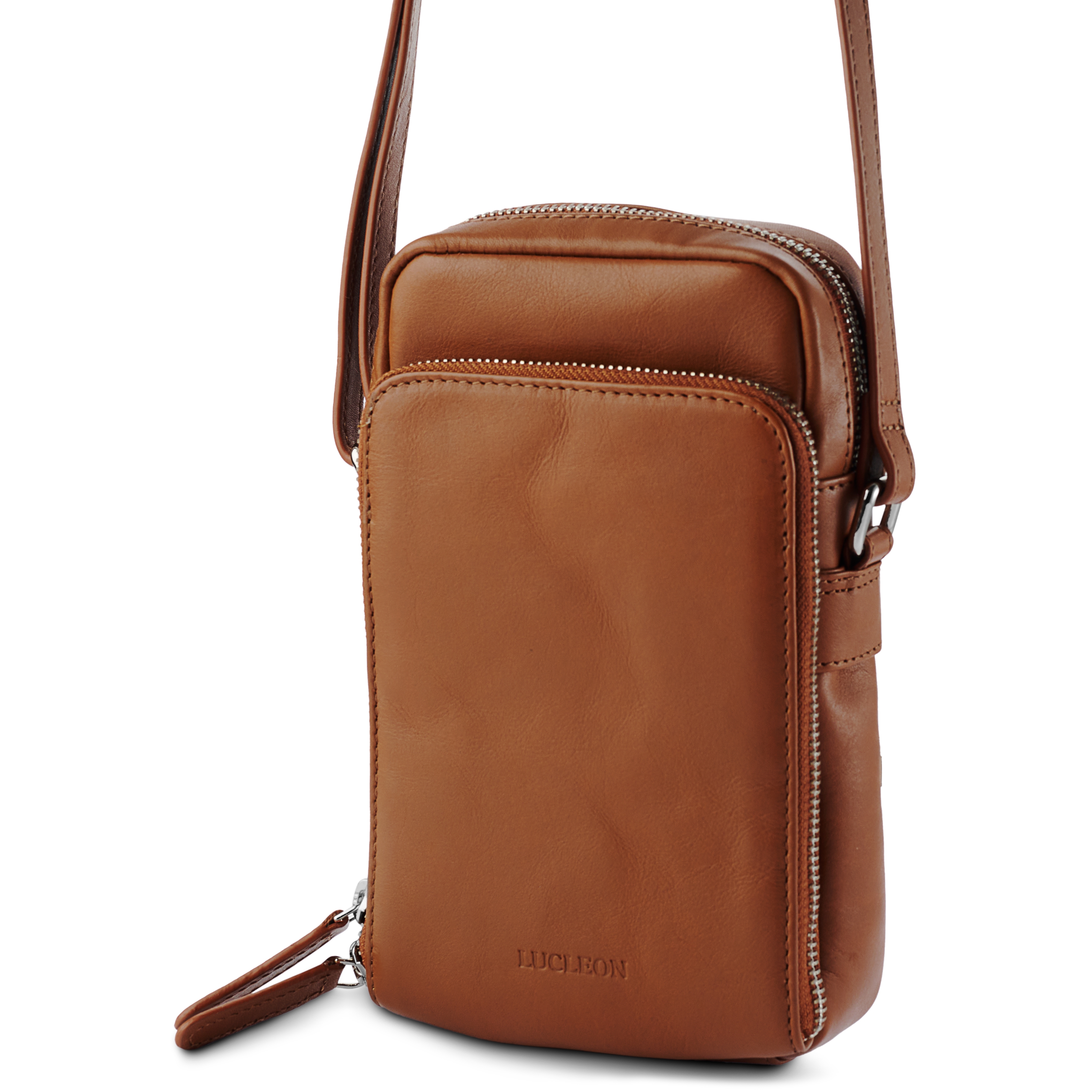 Étui pour téléphone portable en cuir cognac avec poche frontale - 4