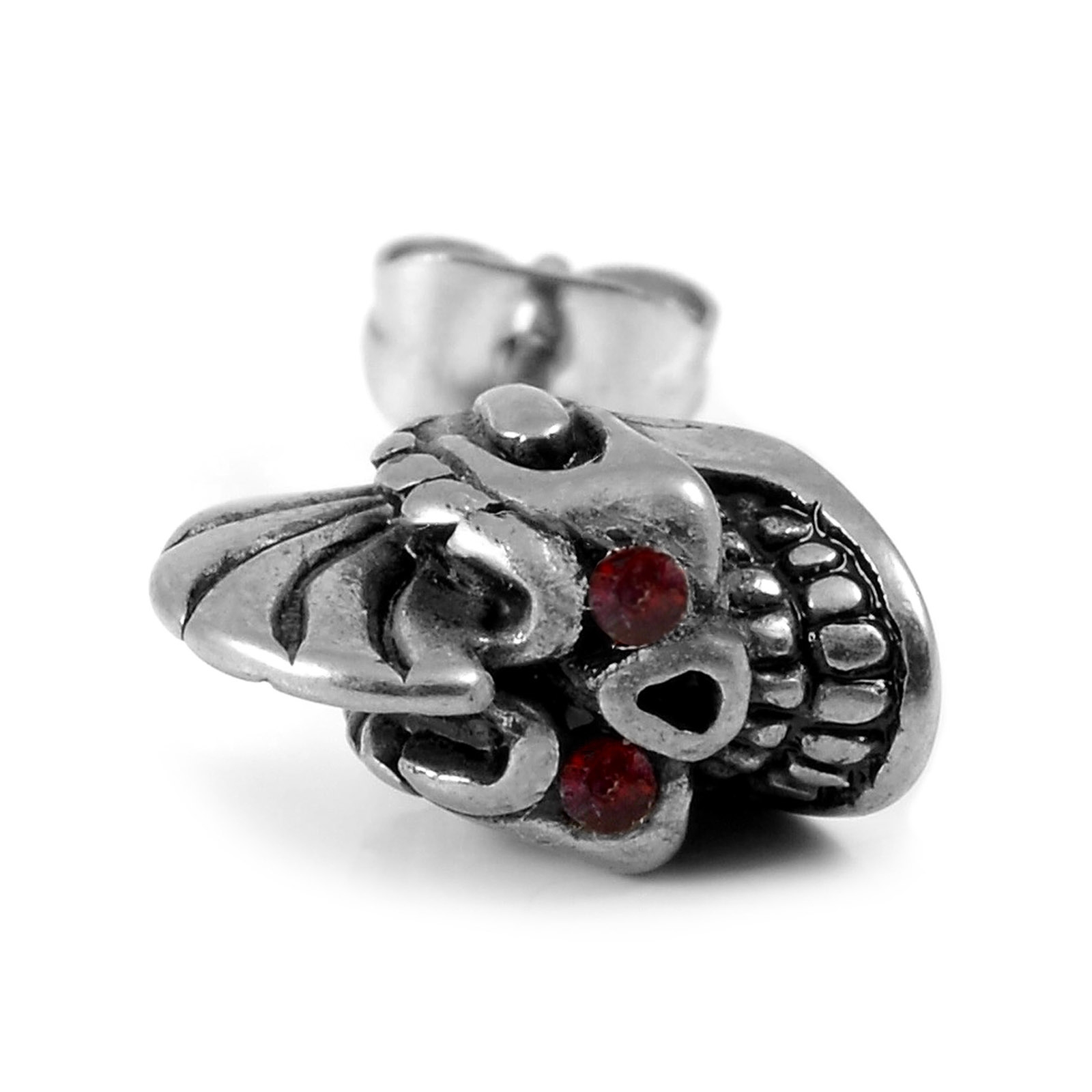 Sentio | Pendiente de diablo azteca de acero inoxidable plateado y circonita roja - 3