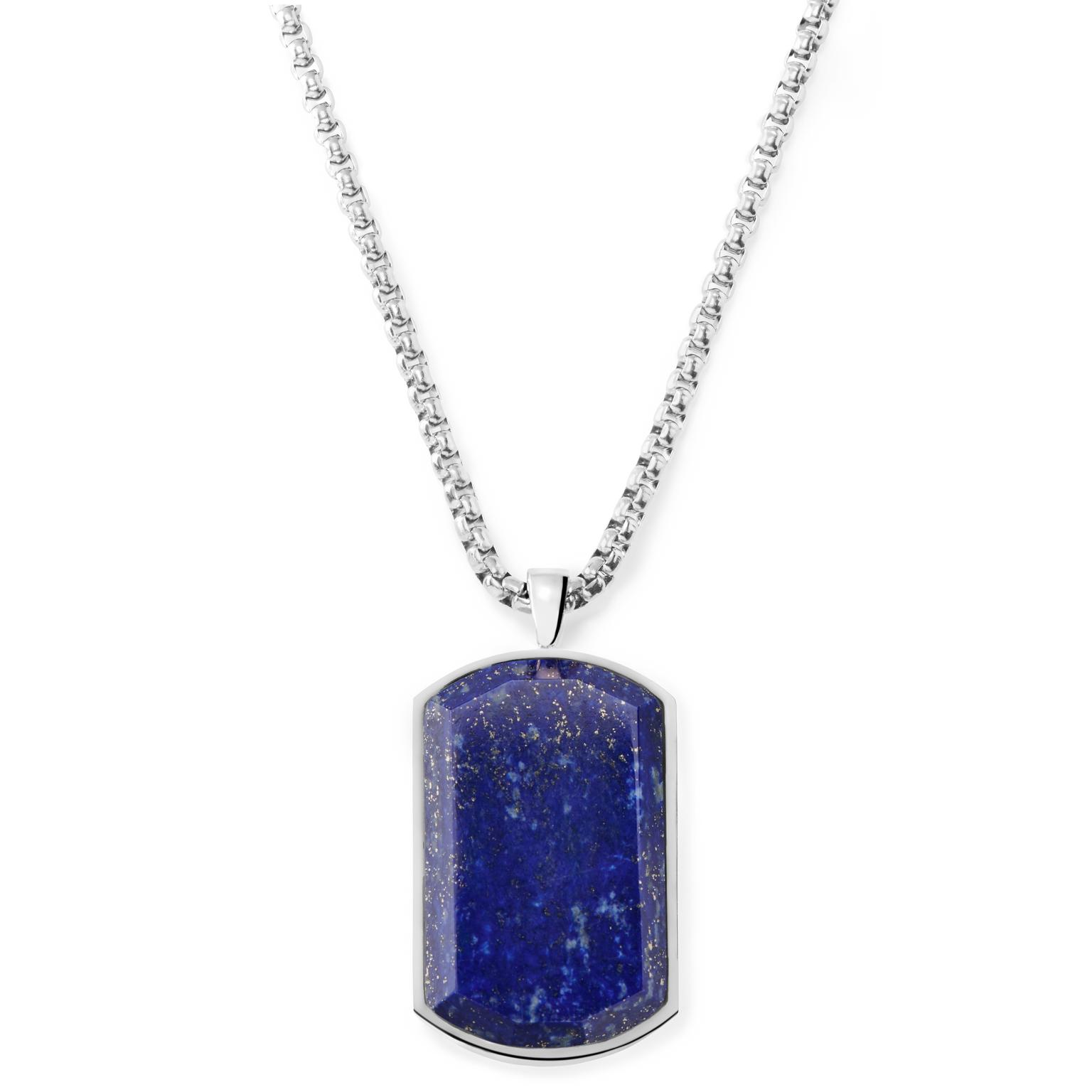 Orisun | Silver-Tone Stainless Steel Lapis Lazuli Dog Tag Necklace Orisun | Silver-Tone Stainless Steel Lapis Lazuli Dog Tag Necklace