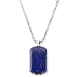 Orisun | Silber-Ton Edelstahl Lapis Lazuli Dog Tag Halskette