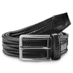 Black Braided Italian Full-grain Leather Belt 