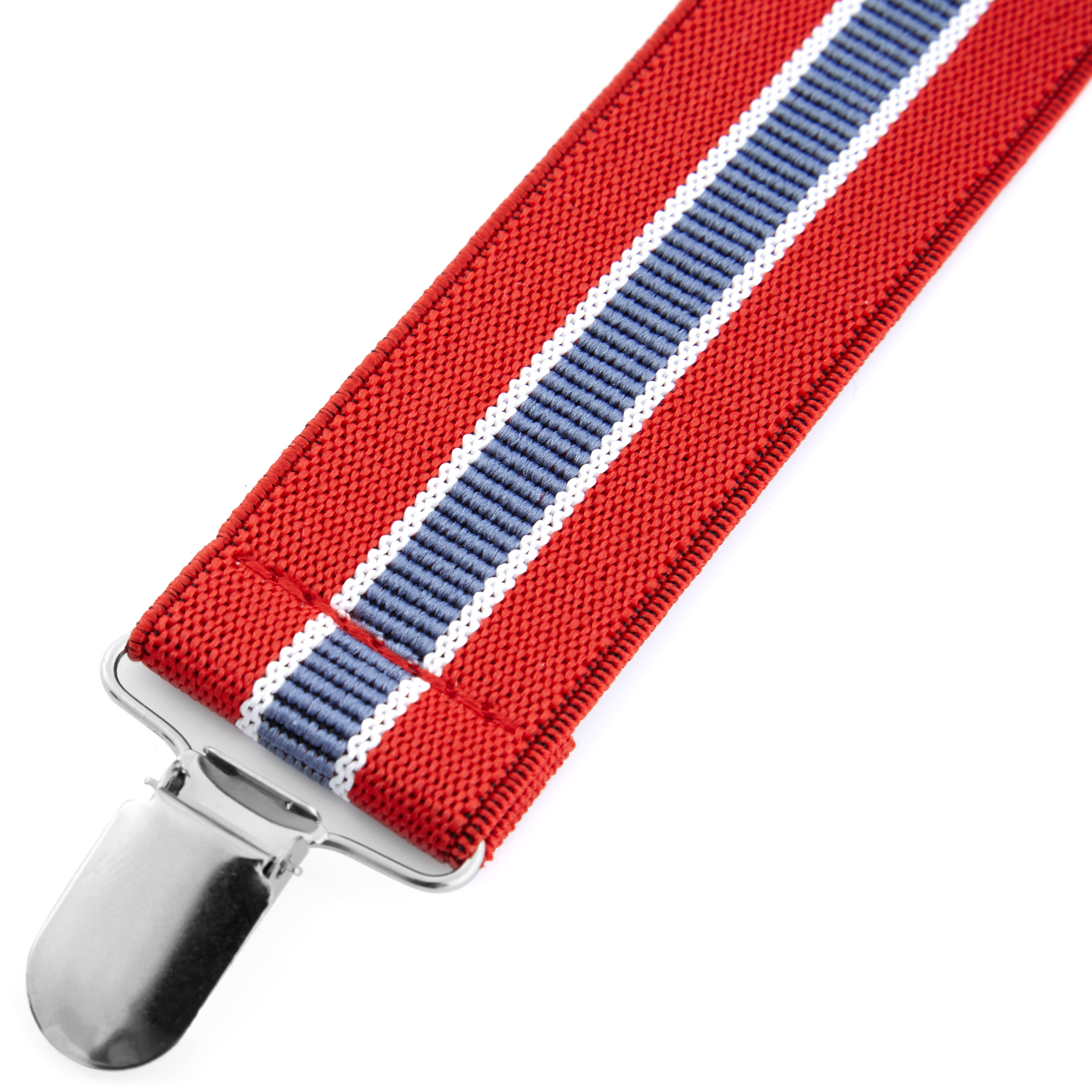 Hosenträger Mit Genähtem Muster In Rot Weiß Blau  - 2