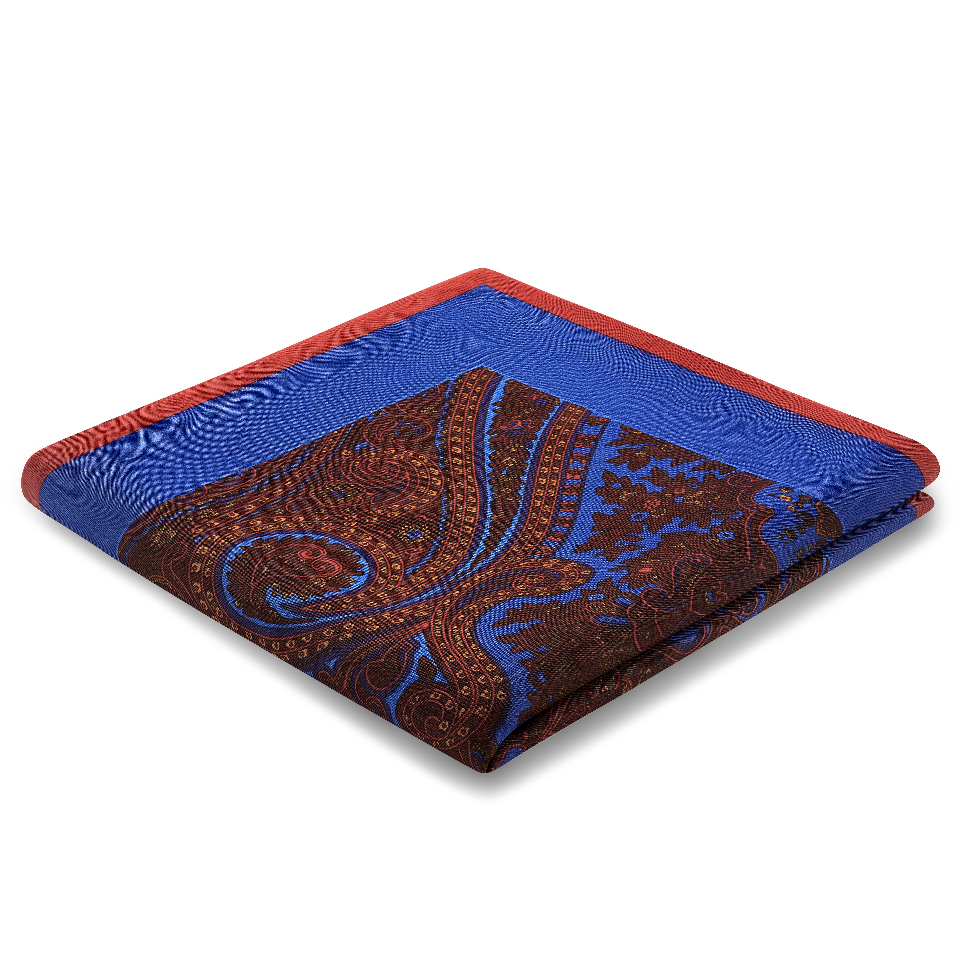 Elegio | Double-Sided Blue and Brown Patterned Silk Pocket Square