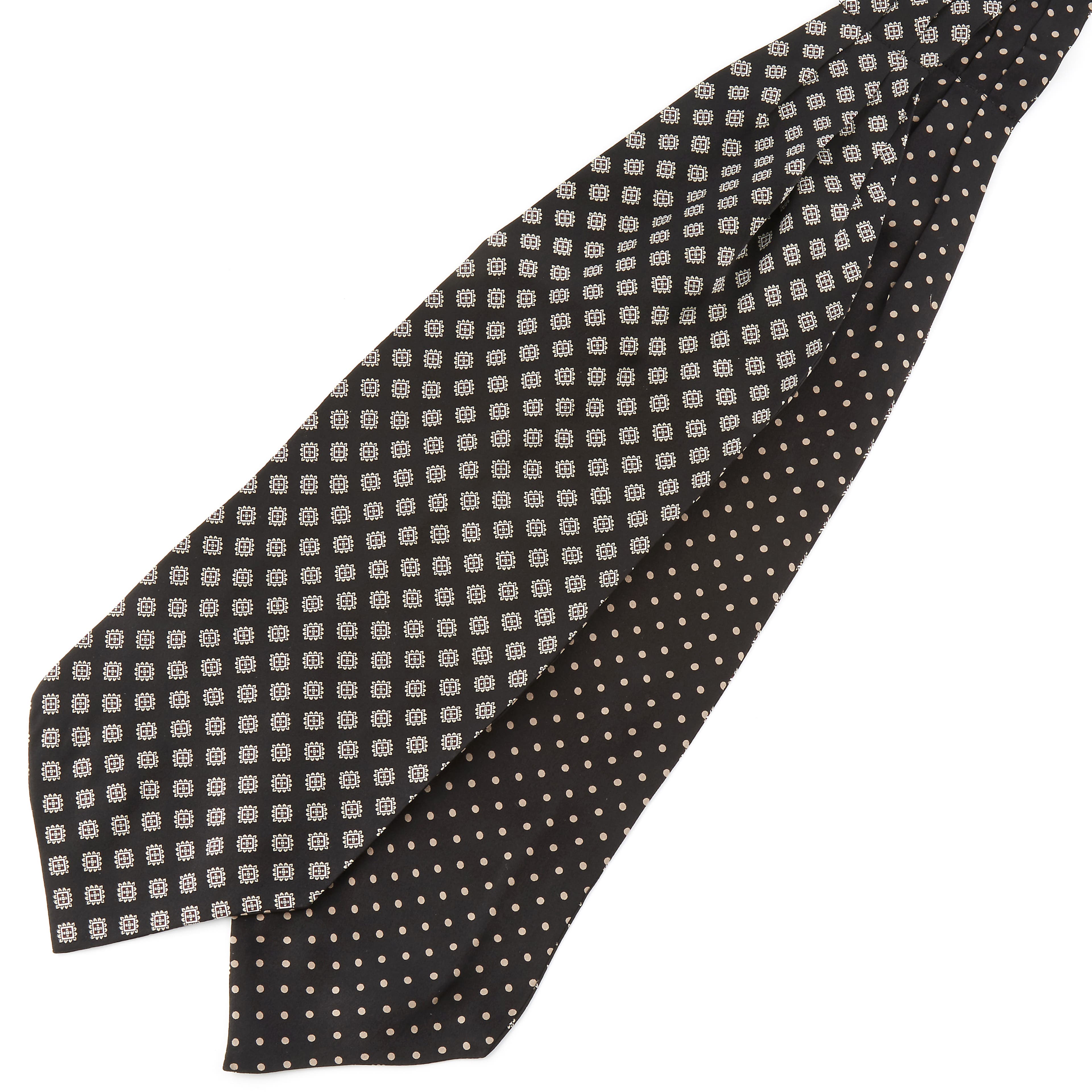 Cravată ascot din mătase cu buline și motiv geometric