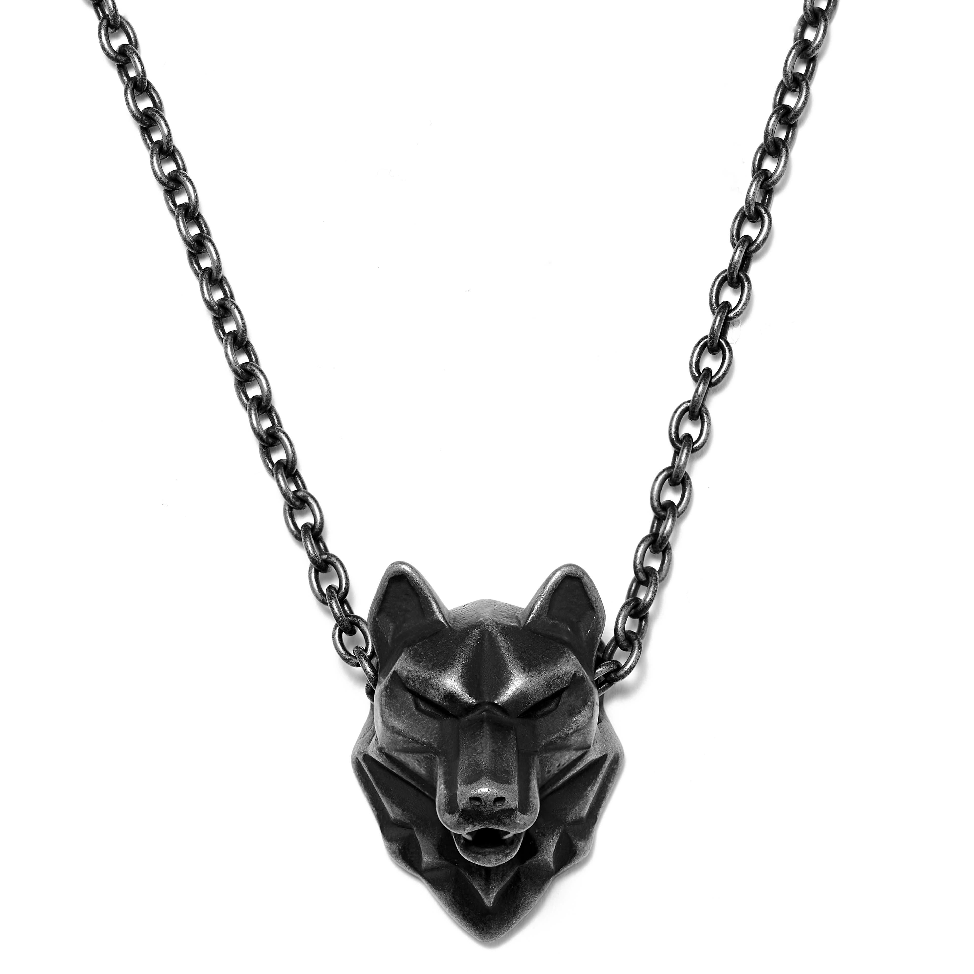 Jax Grey Stainless Steel Wolf Necklace | In stock! Moody Mason