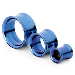 Blue Stainless Steel Thin-Rimmed Screw-Fit Tunnel Earring