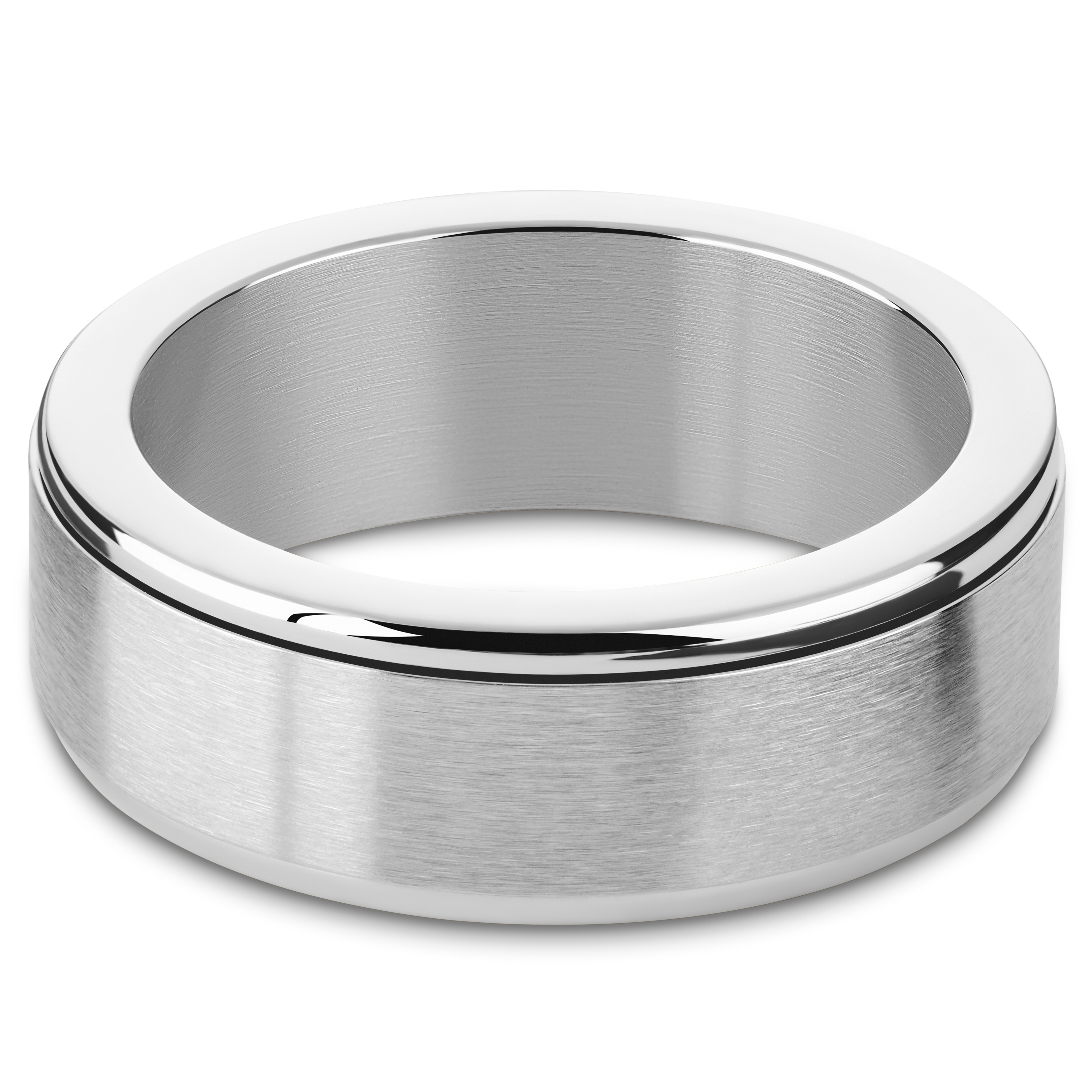 Enthumema | 8 mm Brushed Silver-tone Stainless Steel Fidget Ring - 2
