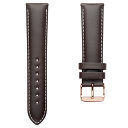Brown 22 mm Leather Watch Strap With White Stitching & Rose Gold-tone Buckle